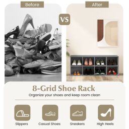 Costway 8-Cube Shoe Bench Entryway Shoe Rack Cabinet W/ 8 Storage Cubbies in Grey - thumbnail 4