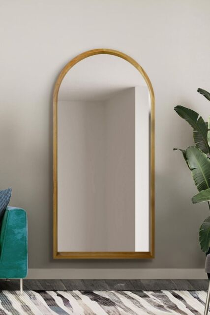 "MirrorOutlet Solid Oak Framed Arched Leaner / Wall Mirror 71"" X 35"" (180CM X 90CM) in Beige - Size: 1 Pack" - image 1