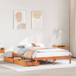 Berkfield Home Bed Frame without Mattress Wax Brown 150x200 cm King Size Solid Wood Pine - thumbnail 1