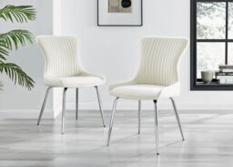 FurnitureboxUK Set of 2 Nora Deep Padded Luxurious Dining Chairs Upholstered In Soft Velvet With Chrome Legs in Cream