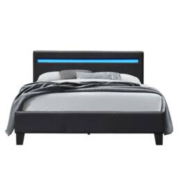 Comfy Living Ltd Modern Faux Leather Bedframe With LED Strip in Black - Size: Double - thumbnail 2