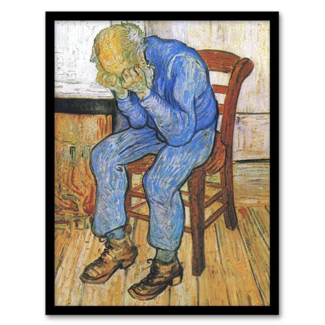 Artery8 At Eternity's Gate Sorrowing Old Man Van Gogh Framed Wall Art Print in Brown - Size: A4 - image 1