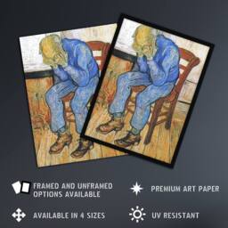 Artery8 At Eternity's Gate Sorrowing Old Man Van Gogh Framed Wall Art Print in Brown - Size: A4 - thumbnail 2