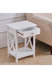 55.5cm Height Wooden Side Table with Dual Drawers & Storage Shelf in White - thumbnail 6