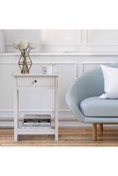 55.5cm Height Wooden Side Table with Dual Drawers & Storage Shelf in White - thumbnail 4