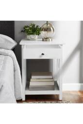55.5cm Height Wooden Side Table with Dual Drawers & Storage Shelf in White - thumbnail 2