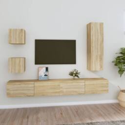 Berkfield Home Classic 5 Piece TV Cabinet Set Sonoma Oak Engineered Wood in Light Tan - thumbnail 2