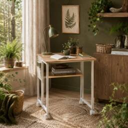 Wyld Haus Noni 63cm Drop Leaf Writing Desk Natural Wood Finish & White - thumbnail 1