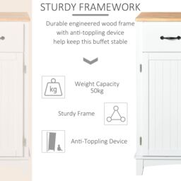 HOMCOM Modern Sideboard Kitchen Storage Cabinet Drawer Living Dining Room in White - thumbnail 6