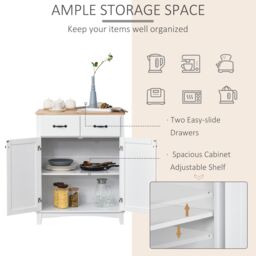 HOMCOM Modern Sideboard Kitchen Storage Cabinet Drawer Living Dining Room in White - thumbnail 4