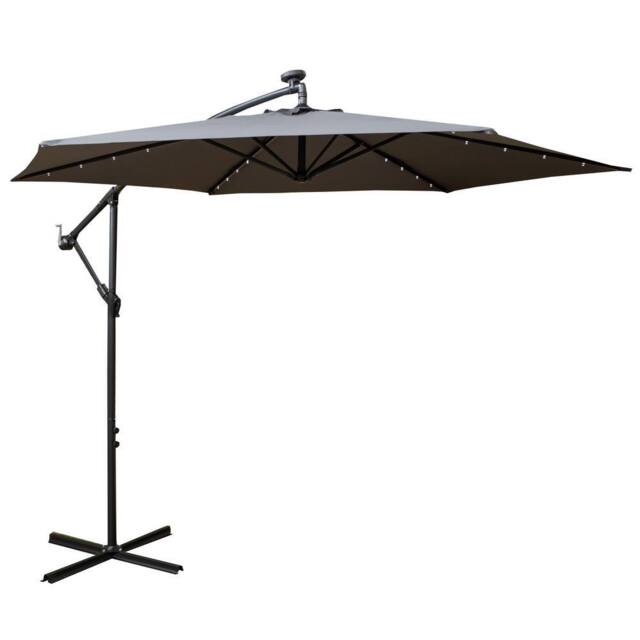 Samuel Alexander Grey Cantilever Lit Banana Garden Parasol, Crank Handle & Solar LEDs - image 1