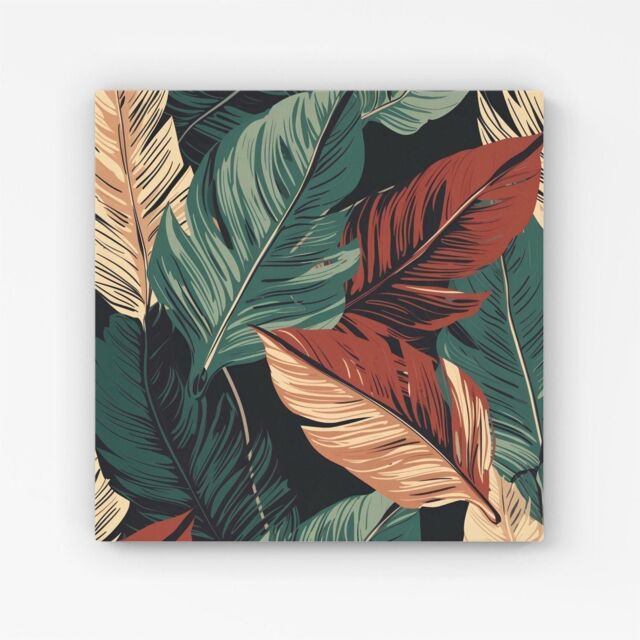 "Warren Reed - Designer Autumn Colour Leaves Canvas in Green - Size: W30"" x H30""" - image 1