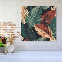 "Warren Reed - Designer Autumn Colour Leaves Canvas in Green - Size: W30"" x H30""" - thumbnail 2
