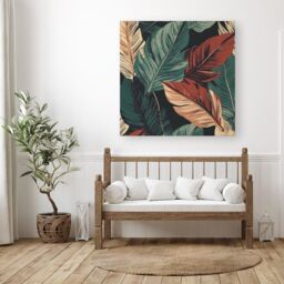 "Warren Reed - Designer Autumn Colour Leaves Canvas in Green - Size: W30"" x H30""" - thumbnail 3