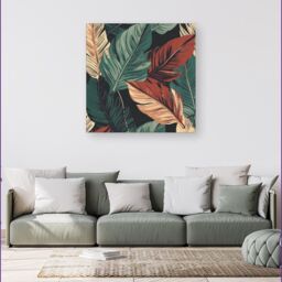 "Warren Reed - Designer Autumn Colour Leaves Canvas in Green - Size: W30"" x H30""" - thumbnail 4