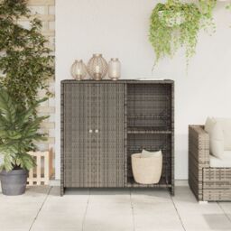 Berkfield Home Storage Cabinet Grey 100x36x102 cm Rattan - Size: 100 x 36 x 102 cm - thumbnail 3
