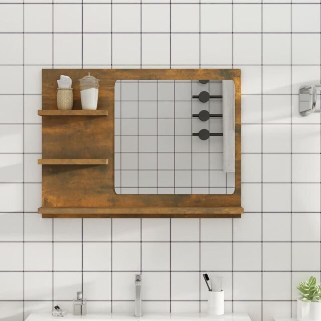 Berkfield Home Bathroom Mirror Smoked Oak 60x10.5x45 cm Engineered Wood in Brown - image 1