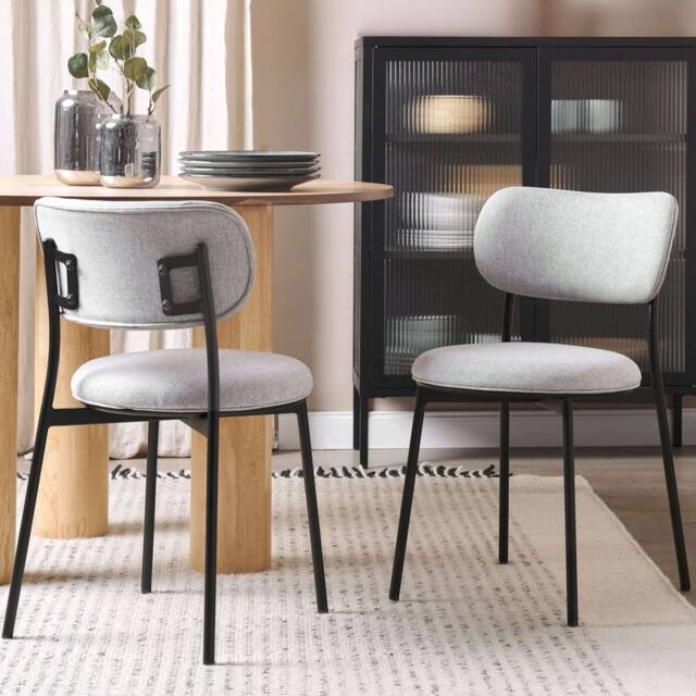 Wyld and Coco Set of 2 Grey Polyester Armless Dining Chairs with Metal Legs - image 1