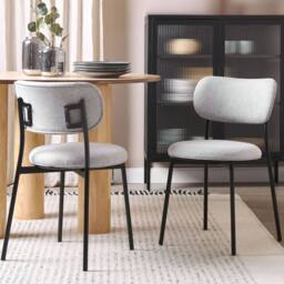Wyld and Coco Set of 2 Grey Polyester Armless Dining Chairs with Metal Legs - thumbnail 1