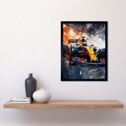 "Artery8 Wall Art Print Grand Prix Race Car in Action on Track Circuit Art Framed in Black - Size: W12"" x H16""" - thumbnail 2