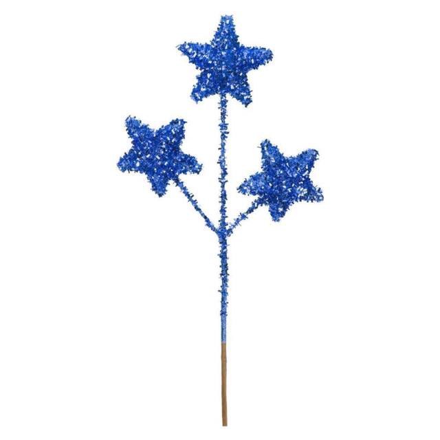 VFM e-Store Christmas Glitter Star Pick Decoration 38cm x 18cm Blue X 1 - Size: 38 cm x 18 cm - image 1