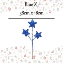 VFM e-Store Christmas Glitter Star Pick Decoration 38cm x 18cm Blue X 1 - Size: 38 cm x 18 cm - thumbnail 2