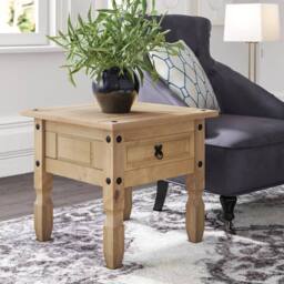 Hinsinc 1 Drawer Mexican Pine Rustic Lamp Table in Brown - Size: 0.6m2 - thumbnail 6