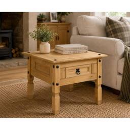 Hinsinc 1 Drawer Mexican Pine Rustic Lamp Table in Brown - Size: 0.6m2 - thumbnail 5