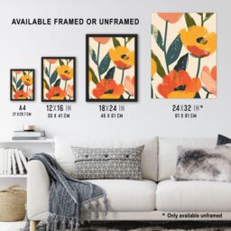 Artery8 Wall Art Print Simple Spring Flower Blooms Bright Painting Art Framed Poster in Black - Size: A4 - thumbnail 3