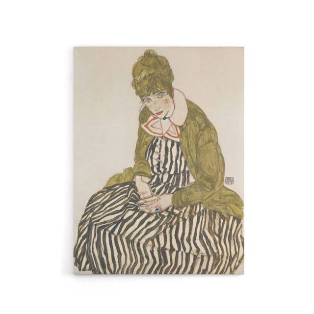 "Artery8 Egon Schiele Edith With Striped Dress Canvas Wall Art Print - Size: W24"" x H32""" - image 1