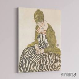 "Artery8 Egon Schiele Edith With Striped Dress Canvas Wall Art Print - Size: W24"" x H32""" - thumbnail 2