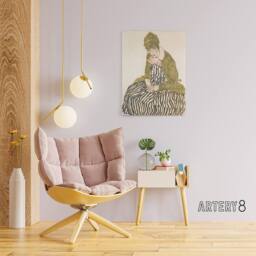 "Artery8 Egon Schiele Edith With Striped Dress Canvas Wall Art Print - Size: W24"" x H32""" - thumbnail 3