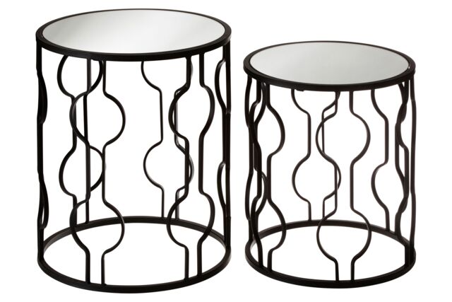 Orsina Set of 2 Black Side Tables With Undulating Frames, Tables With Exotic Circular Design, Mirrored Small Tables - image 1