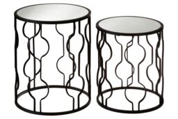 Orsina Set of 2 Black Side Tables With Undulating Frames, Tables With Exotic Circular Design, Mirrored Small Tables - thumbnail 1