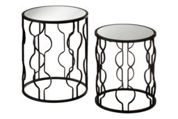 Orsina Set of 2 Black Side Tables With Undulating Frames, Tables With Exotic Circular Design, Mirrored Small Tables - thumbnail 2