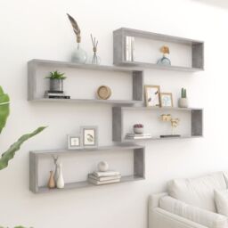 Berkfield Home Wall Cube Shelf 4 pcs Concrete Grey 100x15x30 cm Engineered Wood - Size: 100 x 15 x 30 cm