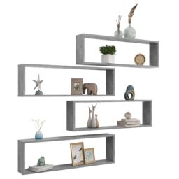 Berkfield Home Wall Cube Shelf 4 pcs Concrete Grey 100x15x30 cm Engineered Wood - Size: 100 x 15 x 30 cm - thumbnail 3