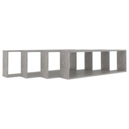Berkfield Home Wall Cube Shelf 4 pcs Concrete Grey 100x15x30 cm Engineered Wood - Size: 100 x 15 x 30 cm - thumbnail 4