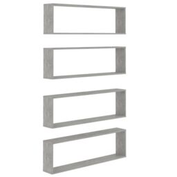 Berkfield Home Wall Cube Shelf 4 pcs Concrete Grey 100x15x30 cm Engineered Wood - Size: 100 x 15 x 30 cm - thumbnail 2