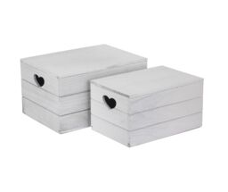 Red Hamper Set of 2 Vintage Effect Heart Cut Handle Wooden Lidded Storage Box in Grey