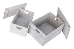 Red Hamper Set of 2 Vintage Effect Heart Cut Handle Wooden Lidded Storage Box in Grey - thumbnail 5
