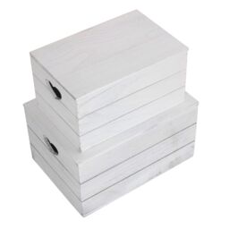 Red Hamper Set of 2 Vintage Effect Heart Cut Handle Wooden Lidded Storage Box in Grey - thumbnail 4