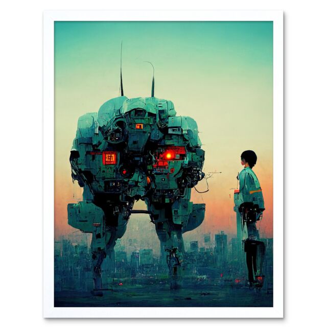 "Artery8 Wall Art Print Mecha Japanese Sci-Fi Anime Art Framed in White - Size: W12"" x H16""" - image 1