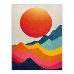 "Artery8 Wall Art Print Abstract Waves Sunset Sun Vibrant Oil Painting Poster - Size: W12"" x H16""" - thumbnail 1