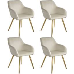tectake Accent Chair Marilyn Set Of 4 - Cream/Gold in Cream - Size: 4 Pack
