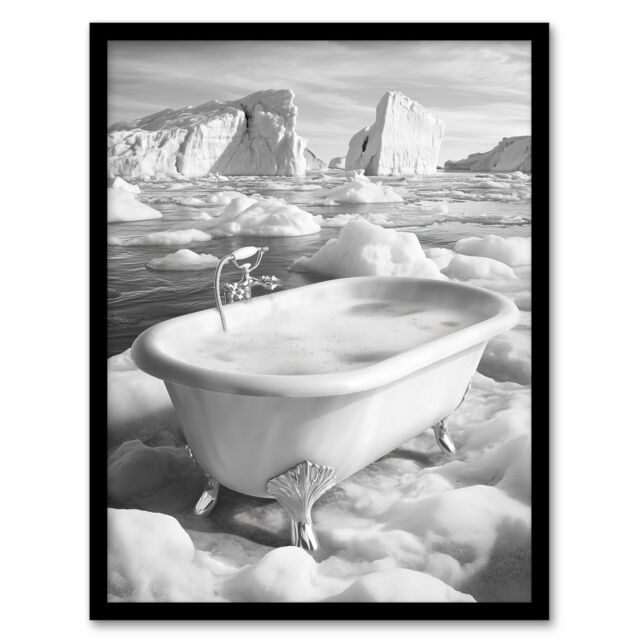 "Artery8 Elegant Bathtub Polar Ice Cap Black White Surreal Framed Art Print - Size: W12"" x H16""" - image 1