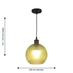 First Choice Lighting Set of 2 Betchley - Green Ribbed Glass Globe with Black Pendants - thumbnail 8