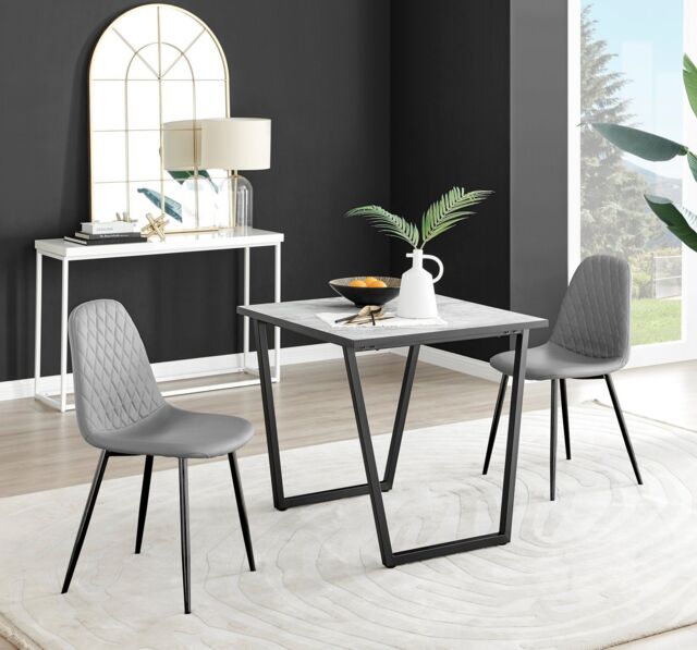 FurnitureboxUK Carson White Marble Effect Square Dining Table & 2 Faux Leather Corona Black Leg Chairs in Grey - image 1