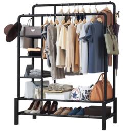 EONLION Heavy Duty Double Rail Clothes Rack 120kg in Black - thumbnail 1