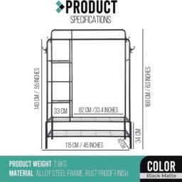 EONLION Heavy Duty Double Rail Clothes Rack 120kg in Black - thumbnail 2